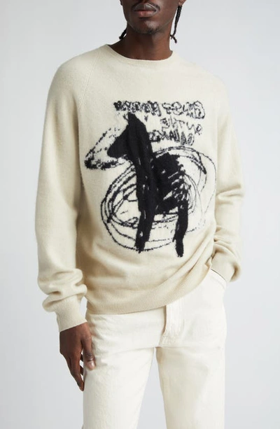 Shop Frenckenberger X Shane Macgowan Ghost Horse Cashmere Crewneck Sweater In Chalk / Ghost Horse Black