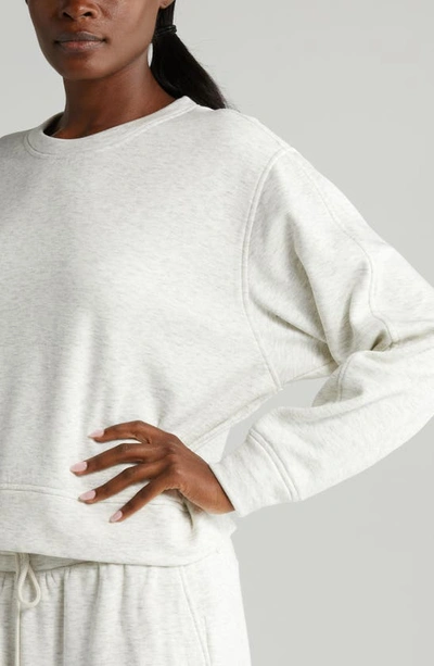Shop Zella Amazing Lite Cali Crewneck Sweatshirt In Ivory Dove Heather