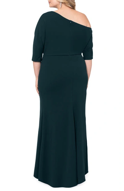Shop Betsy & Adam One-shoulder Scuba Crepe Gown In Pine