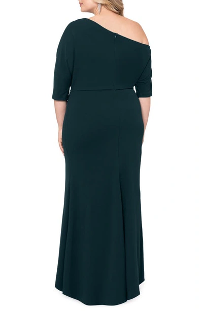 Betsy & Adam One-shoulder Scuba Crepe Gown In Pine