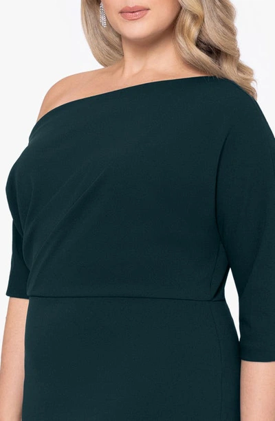 Betsy & Adam One-shoulder Scuba Crepe Gown In Pine