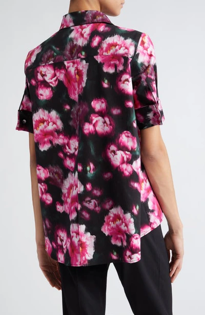 Shop Adam Lippes Floral Print Stretch Poplin Trapeze Shirt In Black Floral