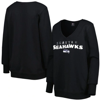 Shop Cuce Black Seattle Seahawks Sequin Logo V-neck Pullover Sweatshirt