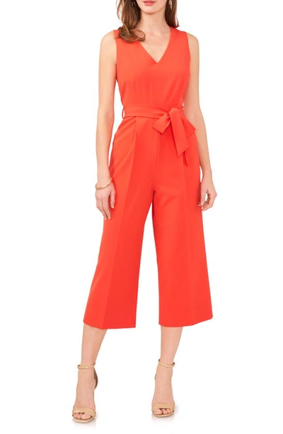 Shop Vince Camuto Belted Crop Jumpsuit In Tulip Red