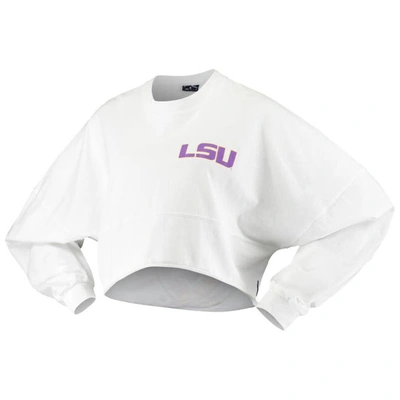 Shop Spirit Jersey White Lsu Tigers Raw Hem Cropped  Long Sleeve T-shirt