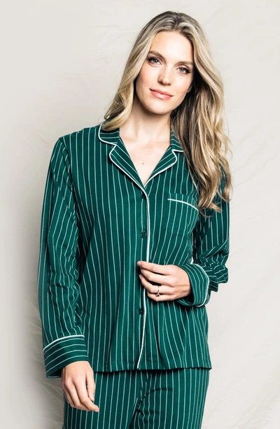 Shop Petite Plume Stripe Pima Cotton Pajamas In Green