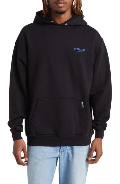 Shop Represent Owners Club Cotton Graphic Hoodie In Black/ Cobalt
