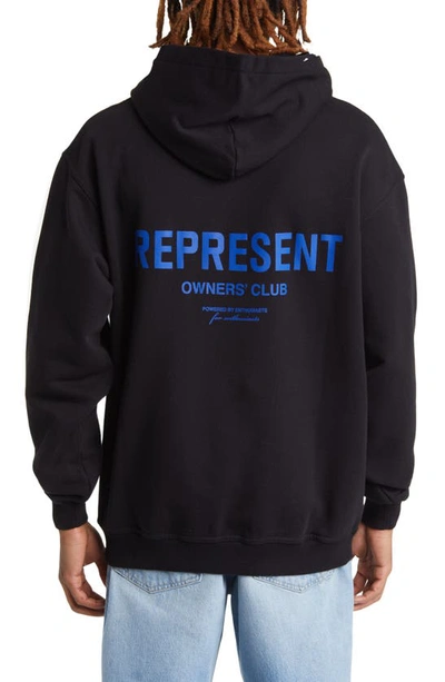 Shop Represent Owners Club Cotton Graphic Hoodie In Black/ Cobalt