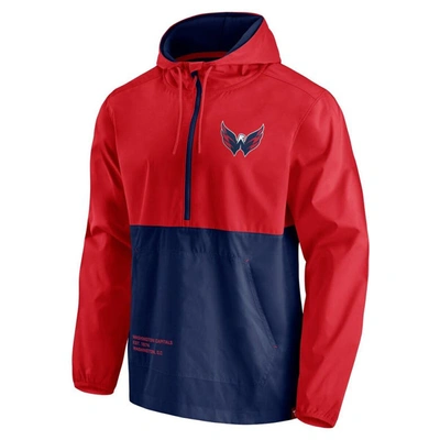 Shop Fanatics Branded Red/navy Washington Capitals Thrill Seeker Anorak Half-zip Jacket
