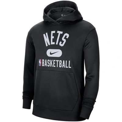 Shop Nike Black Brooklyn Nets 2021-2022 Spotlight On Court Performance Practice Pullover Hoodie
