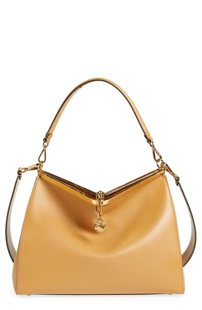 Shop Etro Large Vela Leather Shoulder Bag In Beige