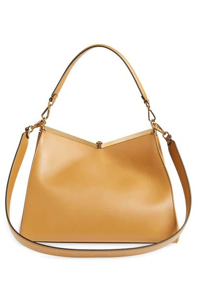 Shop Etro Large Vela Leather Shoulder Bag In Beige