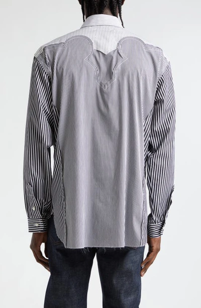 Shop Maison Margiela Mixed Stripe Décortiqué Button-up Shirt In Black White