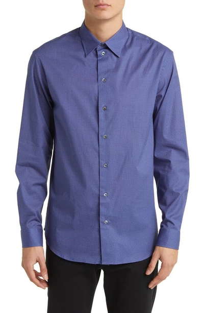 Shop Emporio Armani Microgeo Stretch Button-up Shirt In Medium Blue