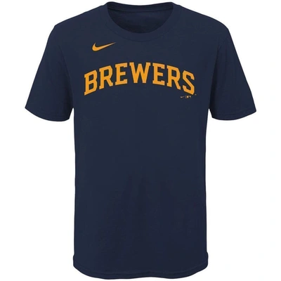 Shop Nike Youth  Christian Yelich Navy Milwaukee Brewers Player Name & Number T-shirt