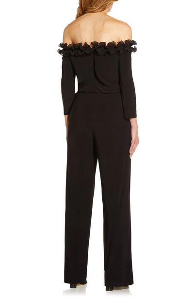 Shop Adrianna Papell Ruffle Off The Shoulder Blouson Bodice Jumpsuit In Black