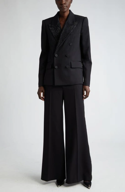 Area Crystal-embellished Wool Blazer Jacket In Black