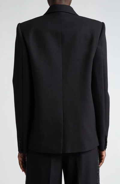 Shop Area Crystal Embellished Double Breasted Stretch Wool Tuxedo Jacket In Black