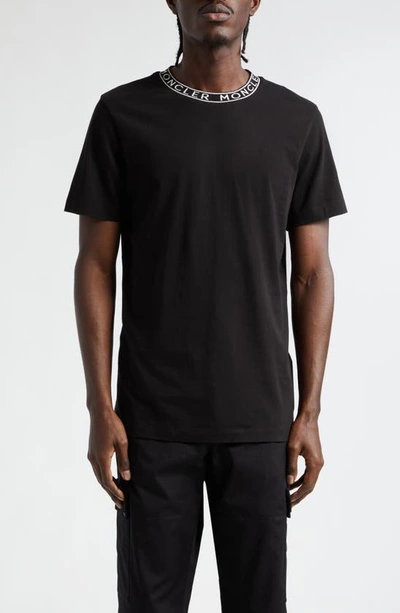 Shop Moncler Logo Jacquard Crewneck T-shirt In Black