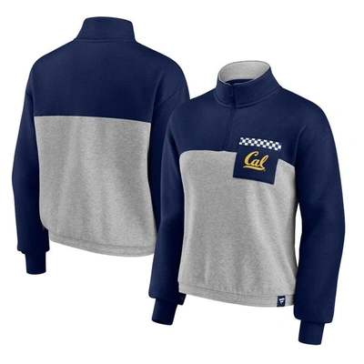Shop Fanatics Branded Navy/heathered Gray Cal Bears Sideline To Sideline Colorblock Quarter-zip Jacket