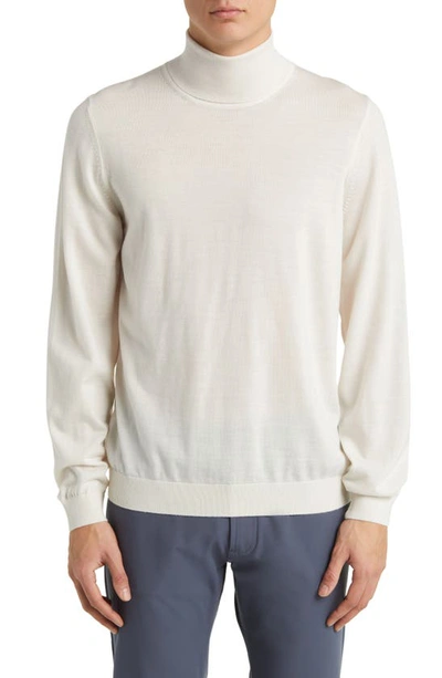 Hugo Boss Boss Musso Virgin Wool Turtleneck Sweater In Open White