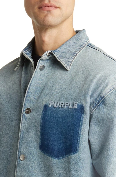 Shop Purple Brand Snap Front Denim Shirt Jacket In Light Indigo