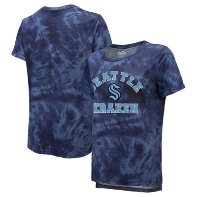 Shop Majestic Threads Deep Sea Blue Seattle Kraken Boyfriend Tie-dye T-shirt In Navy