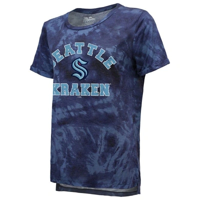 Shop Majestic Threads Deep Sea Blue Seattle Kraken Boyfriend Tie-dye T-shirt In Navy