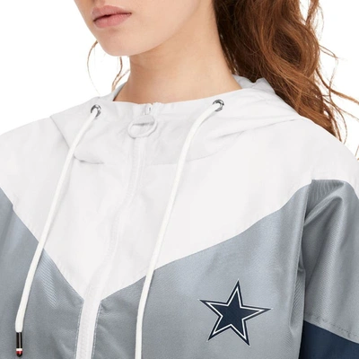Shop Tommy Hilfiger White/navy Dallas Cowboys Staci Half-zip Hoodie Windbreaker Jacket