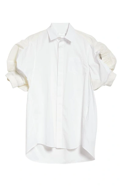 Shop Sacai Puff Sleeve Poplin Button-up Shirt In White