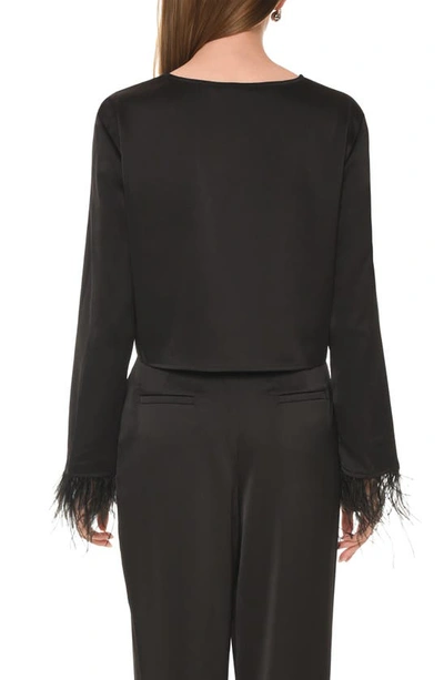 Shop Wayf Merci Feather Cuff Satin Top In Black