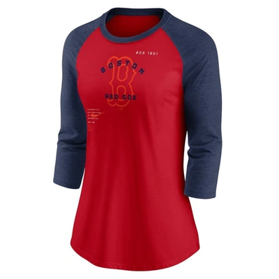 Shop Nike Red/navy Boston Red Sox Next Up Tri-blend Raglan 3/4-sleeve T-shirt