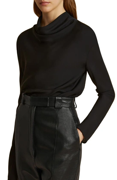 Shop Khaite Vray Cowl Neck Silk Georgette Tunic Top In Black