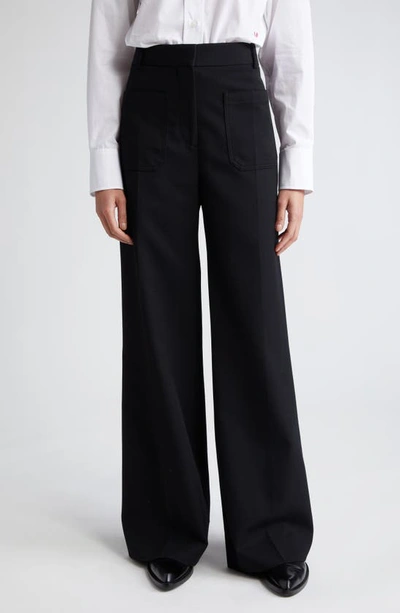 Shop Victoria Beckham Alina Wide Leg Ponte Knit Trousers In Black