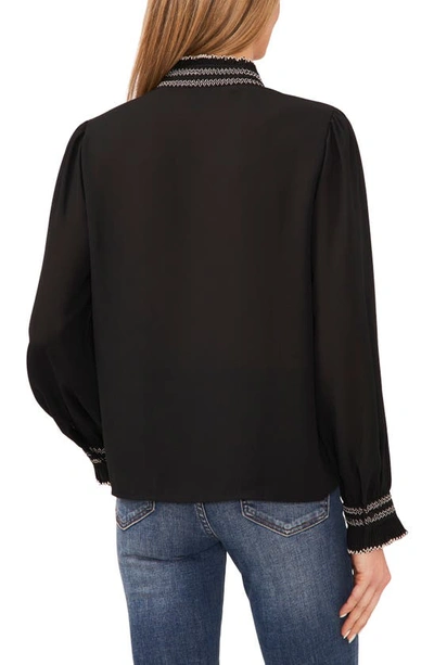 Shop Cece Contrast Stitch Pintuck Shirt In Rich Black