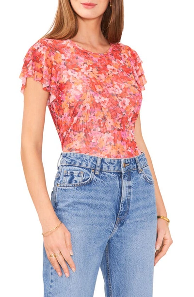 Shop Vince Camuto Floral Print Ruffle Sleeve Top In Tulip Red
