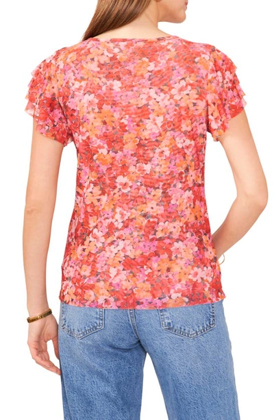 Shop Vince Camuto Floral Print Ruffle Sleeve Top In Tulip Red