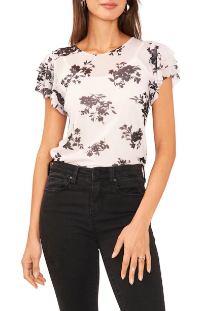 Shop Vince Camuto Floral Print Ruffle Sleeve Top In Soft Cream