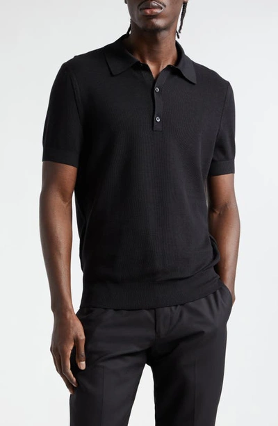 Shop Tom Ford Honeycomb Knit Polo In Black