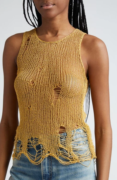 Shop R13 Destroyed Shimmer Knit Tank In Bright Gold