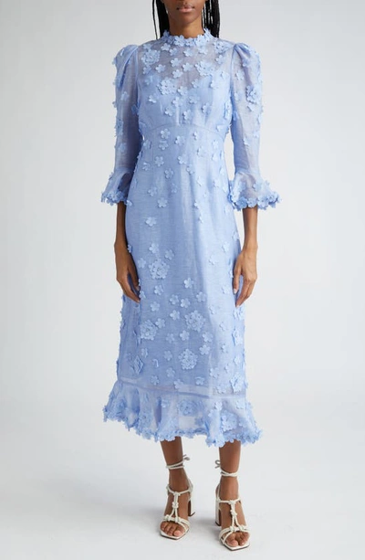 Shop Zimmermann Matchmaker Lift Off Embellished Linen & Silk Midi Dress In Jacaranda