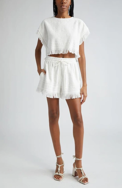 Shop Zimmermann Alight Cotton Terry Drawstring Shorts In Ivory