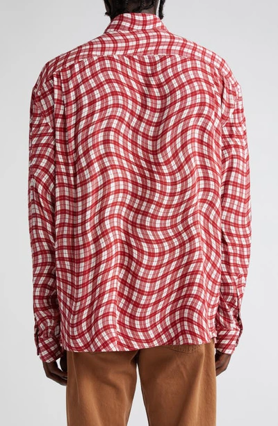 Shop Jacquemus La Chemise Simon Wavy Check Button-up Shirt In Print Dark Red Deform Che