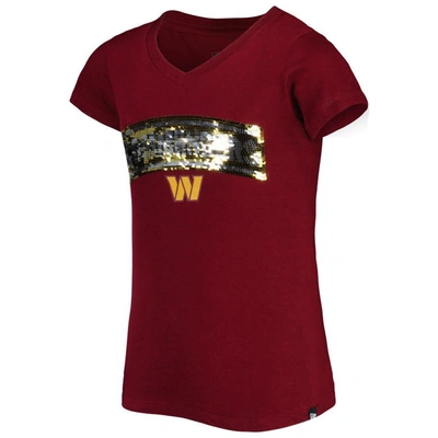 Shop New Era Girls Youth  Burgundy Washington Commanders Reverse Sequin Wordmark V-neck T-shirt