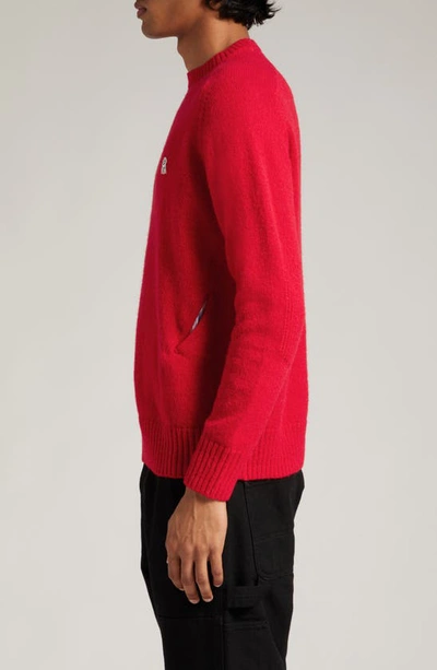 Shop Undercover Lamb Patch Crewneck Wool & Cotton Sweater In Red