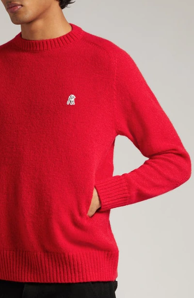 Shop Undercover Lamb Patch Crewneck Wool & Cotton Sweater In Red