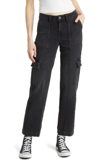 Hidden Jeans Straight Leg Cargo Jeans In Black