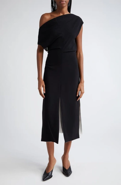 Shop Proenza Schouler Rosa Off The Shoulder Matte Crepe Midi Dress In Black