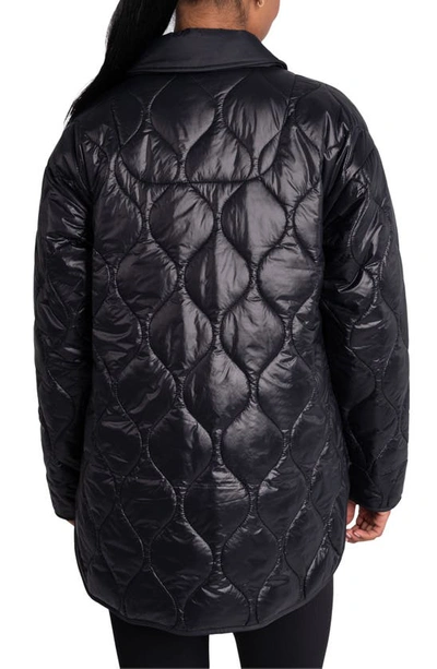 Shop Lole The Quilted Water Repellent Nylon Shacket In Black Beauty