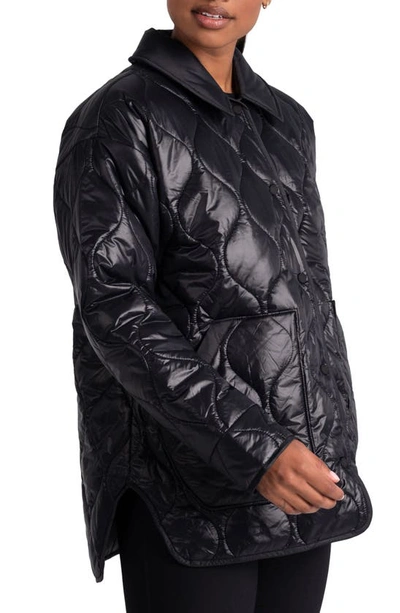 Shop Lole The Quilted Water Repellent Nylon Shacket In Black Beauty